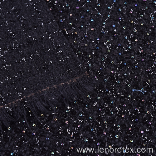 100% Polyester Woven Black Metallic Paillettes Tweed Fabric